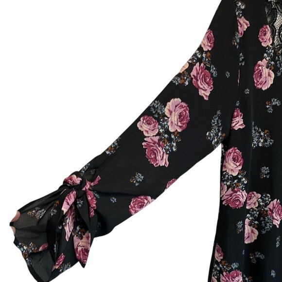 Speechless Black & Pink Floral Tie Sleeve Cut Out Midi Dress, Women’s Small - Picture 5 of 9